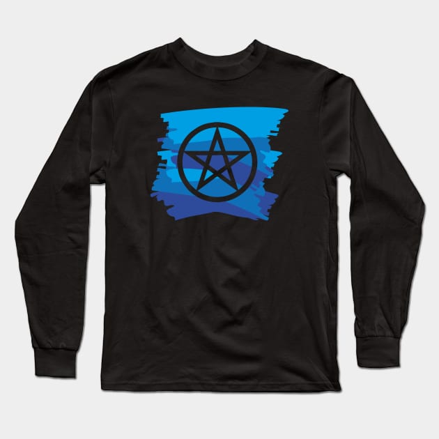 Pagan Pentagram Blue Paint Witch Magick Long Sleeve T-Shirt by vikki182@hotmail.co.uk